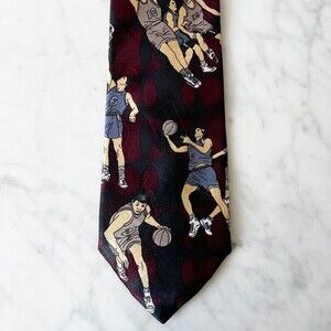 American Sports Basketball Players Men's Neck Tie-Burgundy Black Grey Blue White